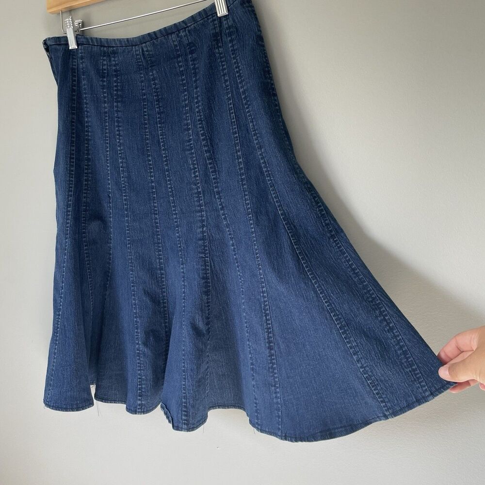 Larry Levine Stretch Vtg. Denim Pleated Trumpet Midi Skirt Cottagecore Size 10 - Picture 4 of 10